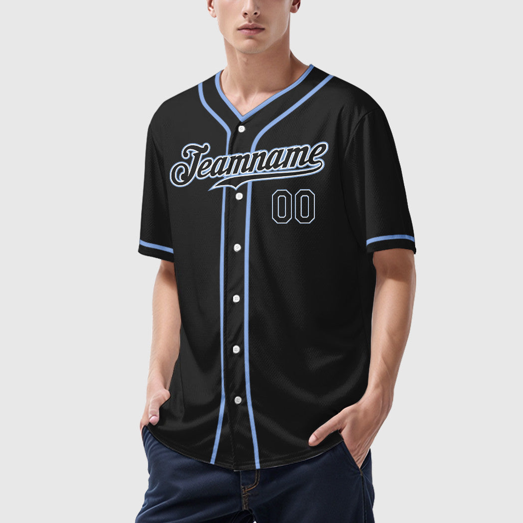 Custom Black Light Blue Black-White Piping Baseball Jersey