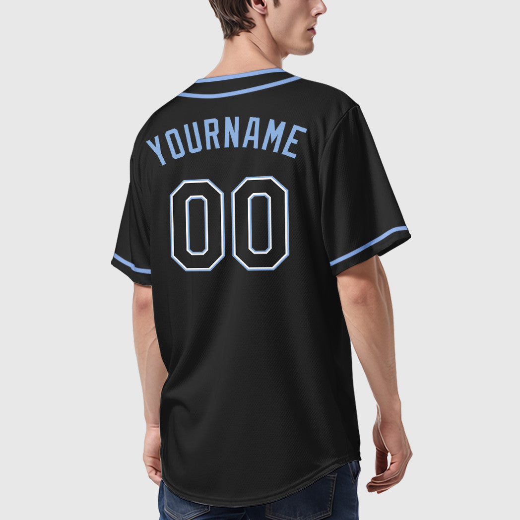 Custom Black Light Blue Black-White Piping Baseball Jersey
