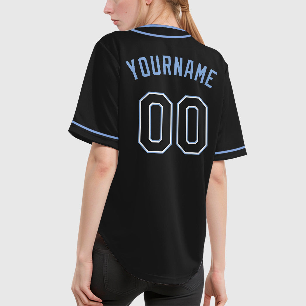 Custom Black Light Blue Black-White Piping Baseball Jersey