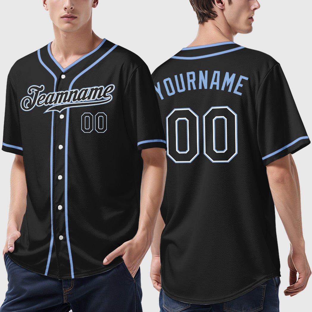Custom Black Light Blue Black-White Piping Baseball Jersey