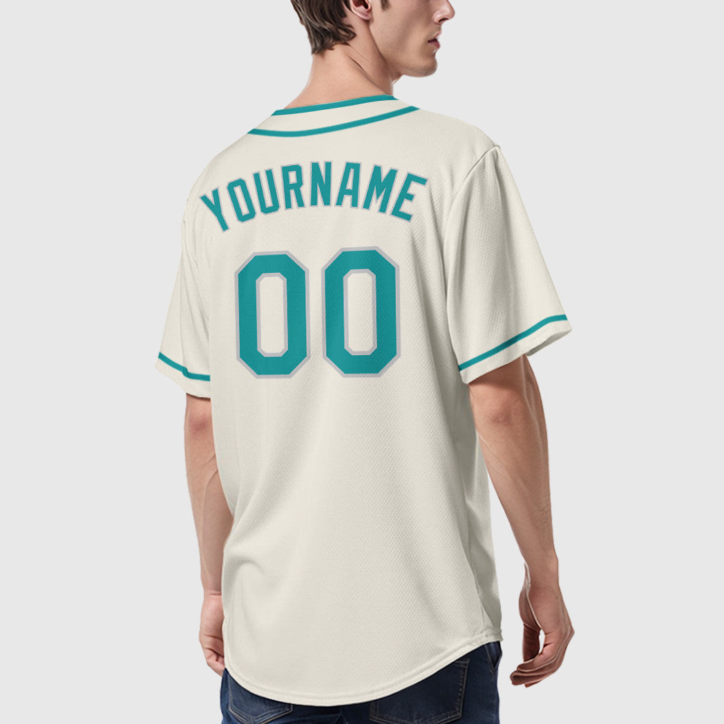 Custom Cream Teal Teal-Gray Piping Baseball Jersey