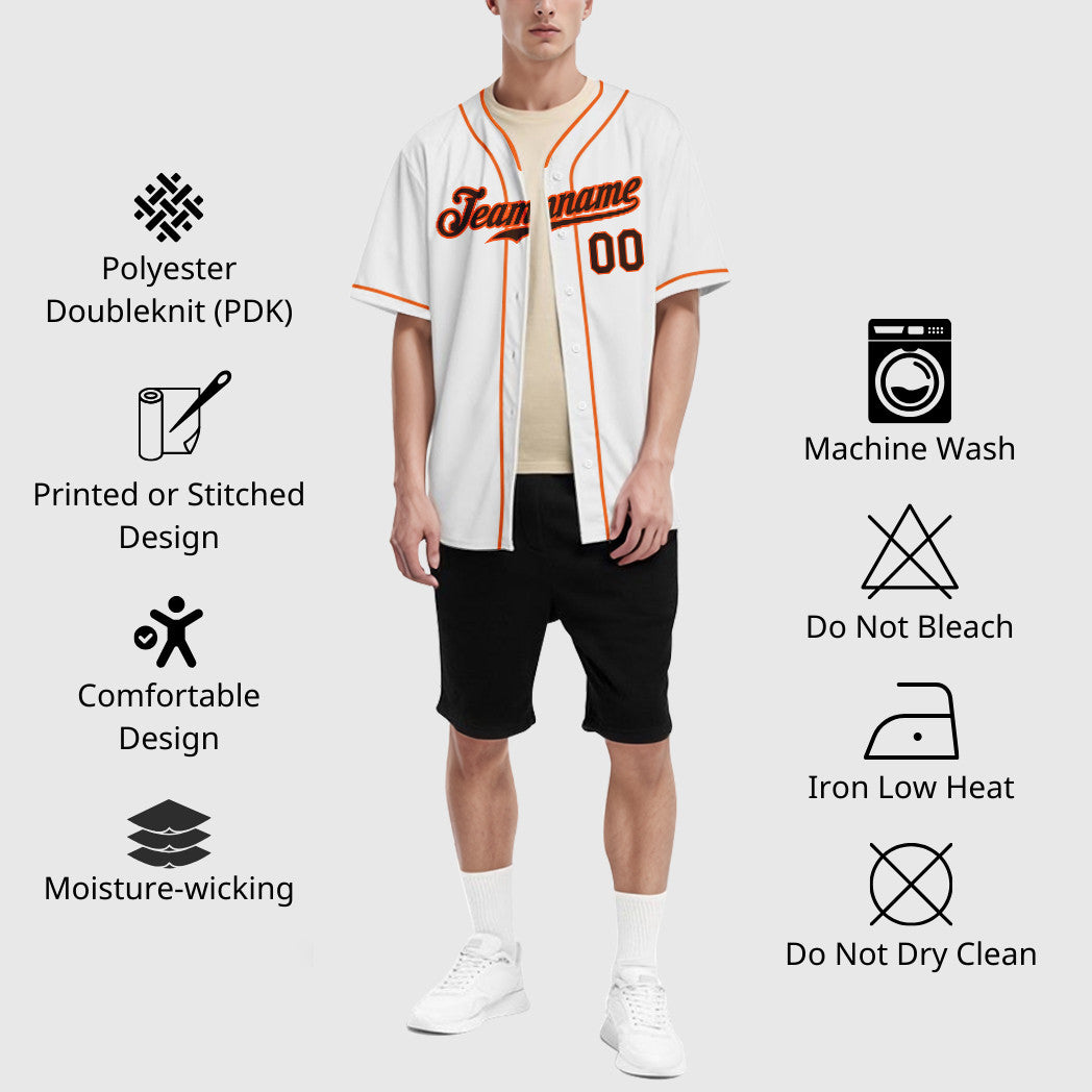 Custom White Brown Brown-Orange Piping Baseball Jersey