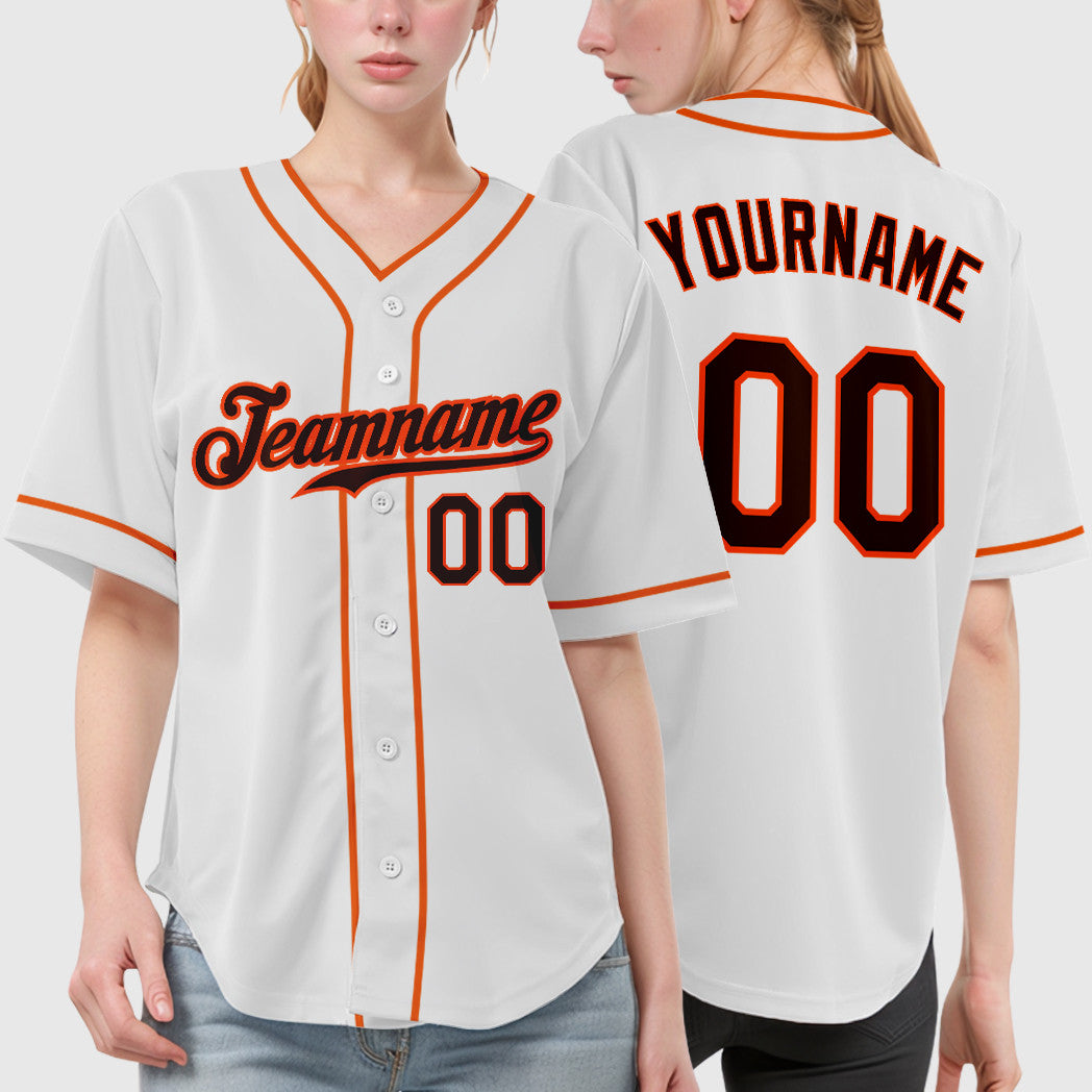 Custom White Brown Brown-Orange Piping Baseball Jersey