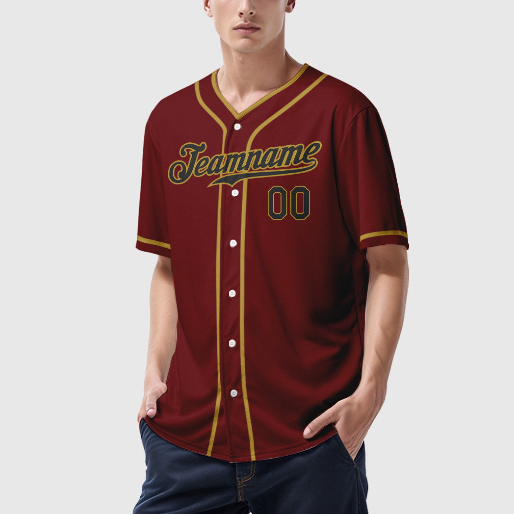 Custom Crimson Black Old Gold Piping Baseball Jersey