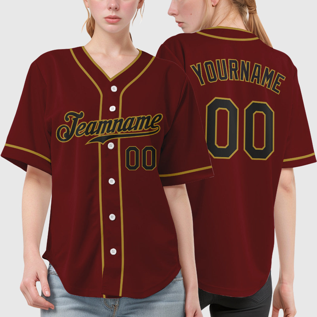 Custom Crimson Black Old Gold Piping Baseball Jersey