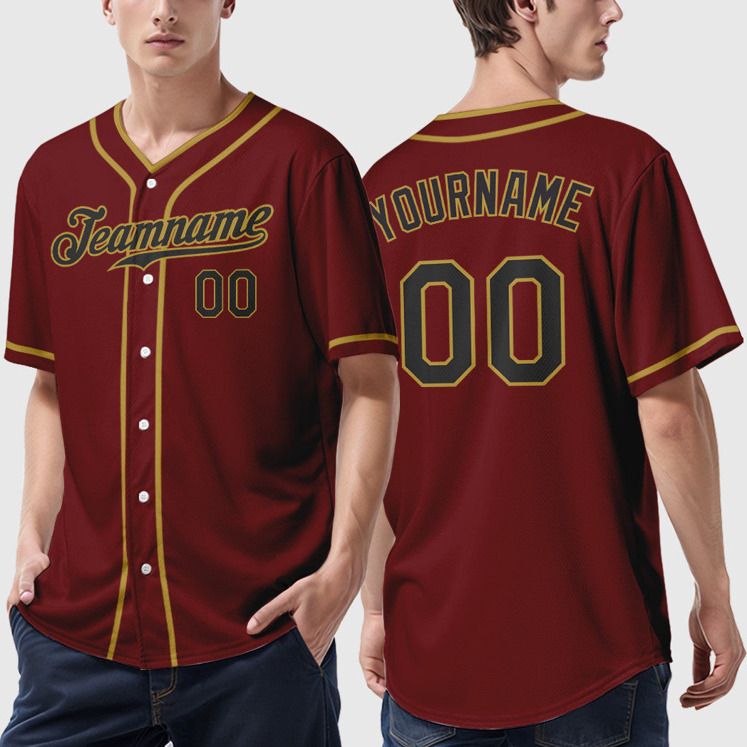 Custom Crimson Black Old Gold Piping Baseball Jersey