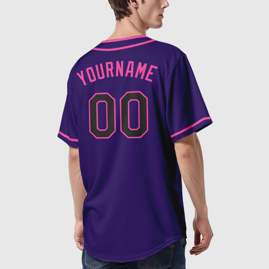 Custom Purple Black Pink Piping Baseball Jersey