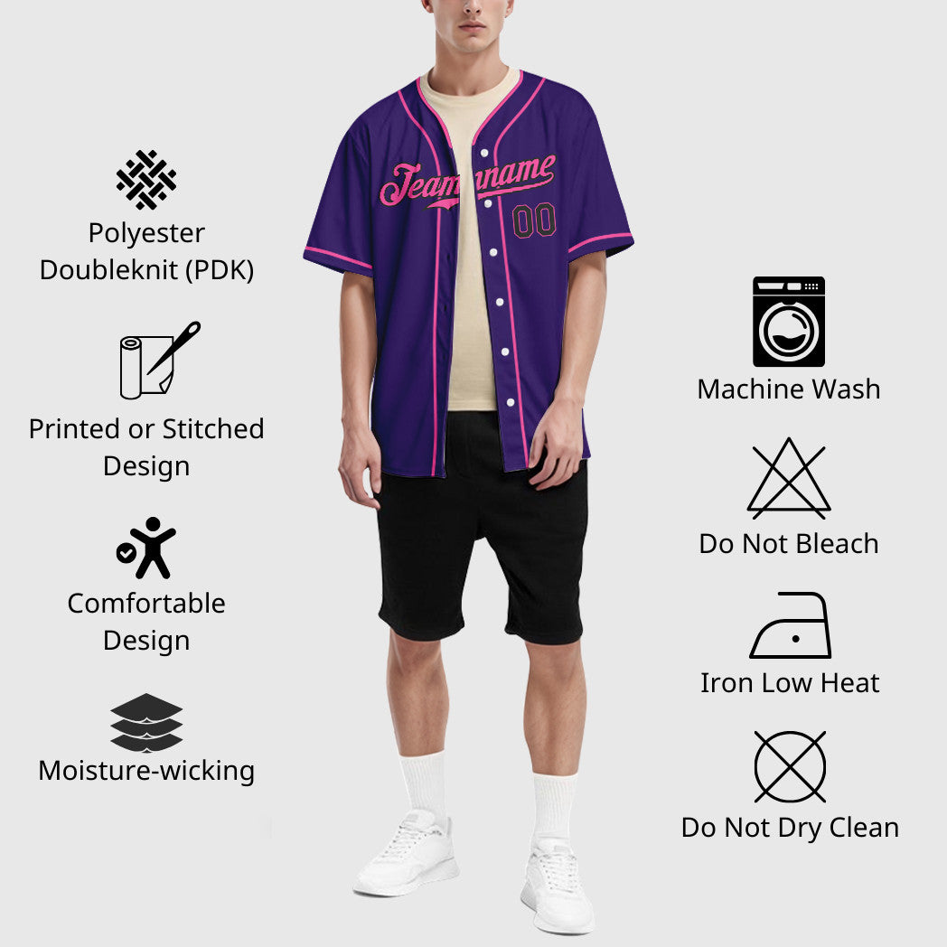 Custom Purple Black Pink Piping Baseball Jersey