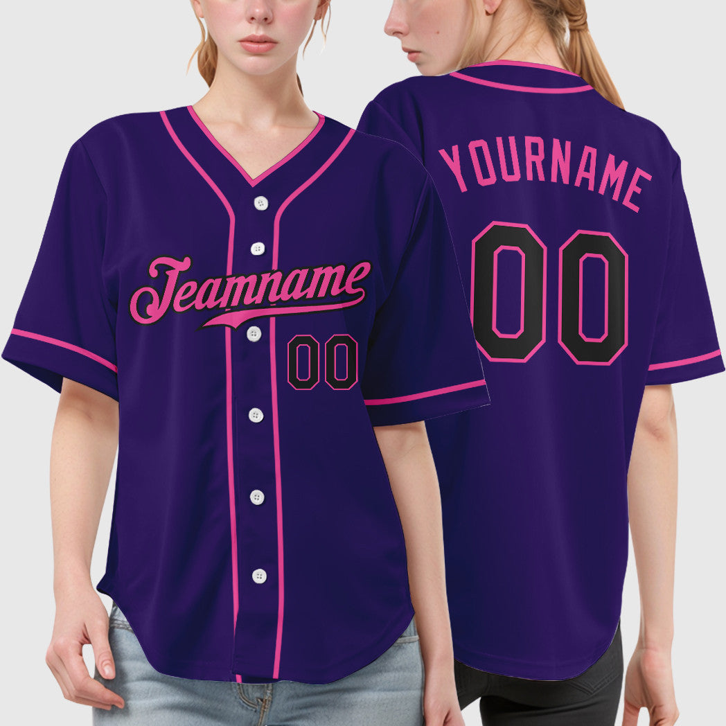 Custom Purple Black Pink Piping Baseball Jersey