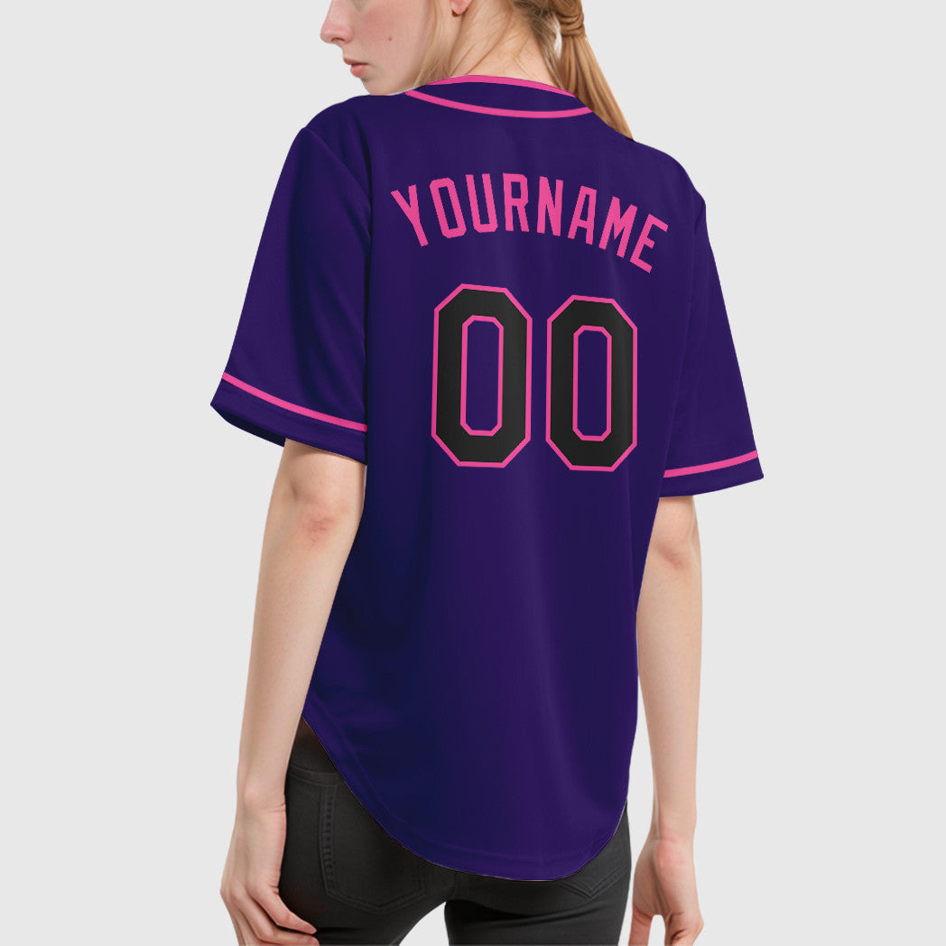 Custom Purple Black Pink Piping Baseball Jersey