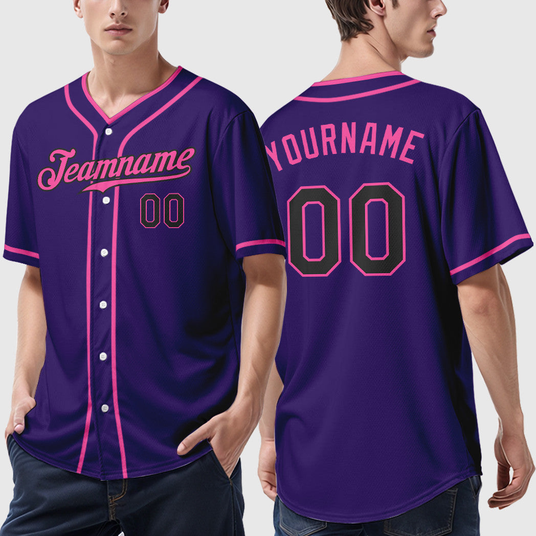 Custom Purple Black Pink Piping Baseball Jersey