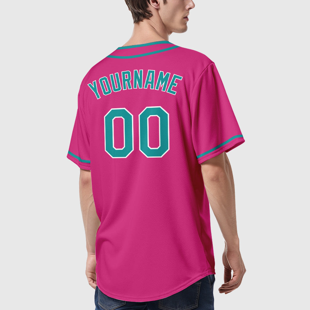 Custom Pink White Teal Piping Baseball Jersey