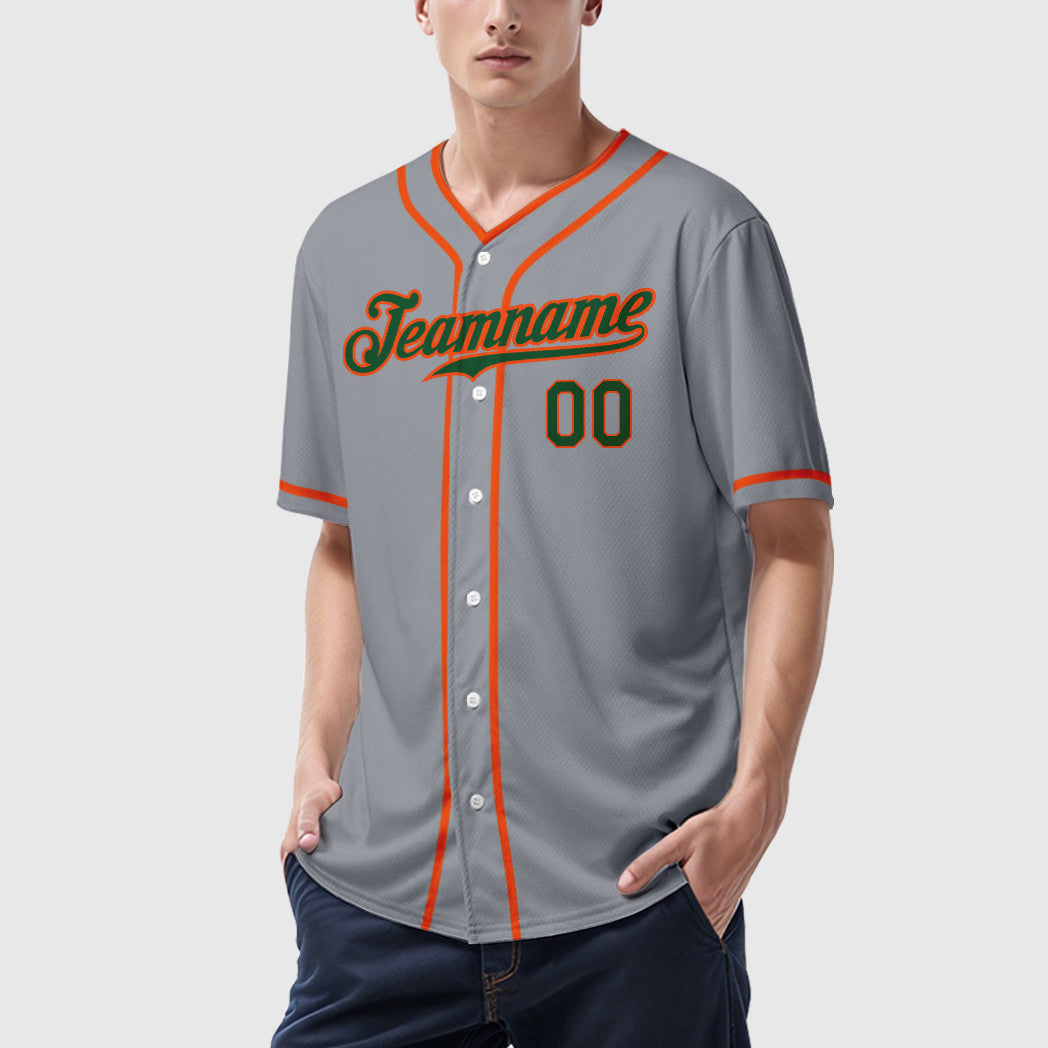 Custom Gray Green Orange Piping Baseball Jersey