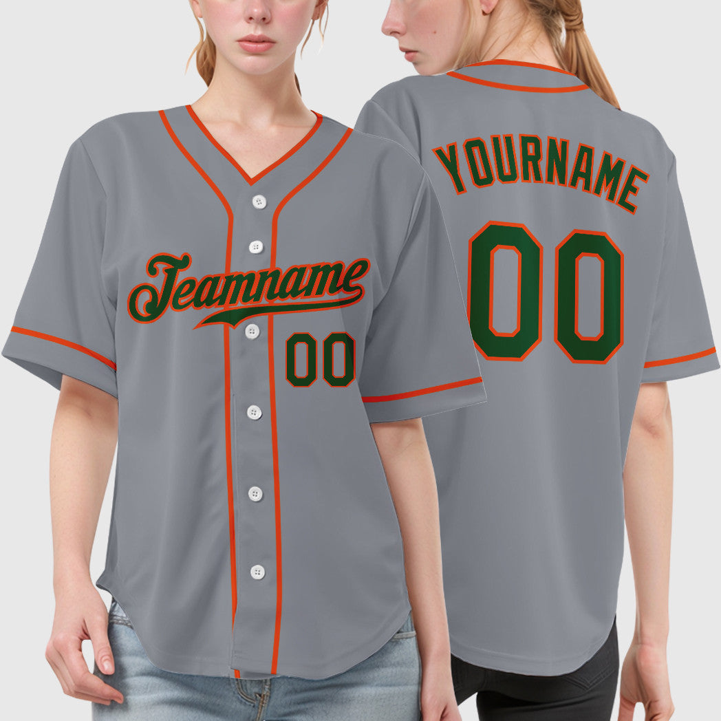 Custom Gray Green Orange Piping Baseball Jersey