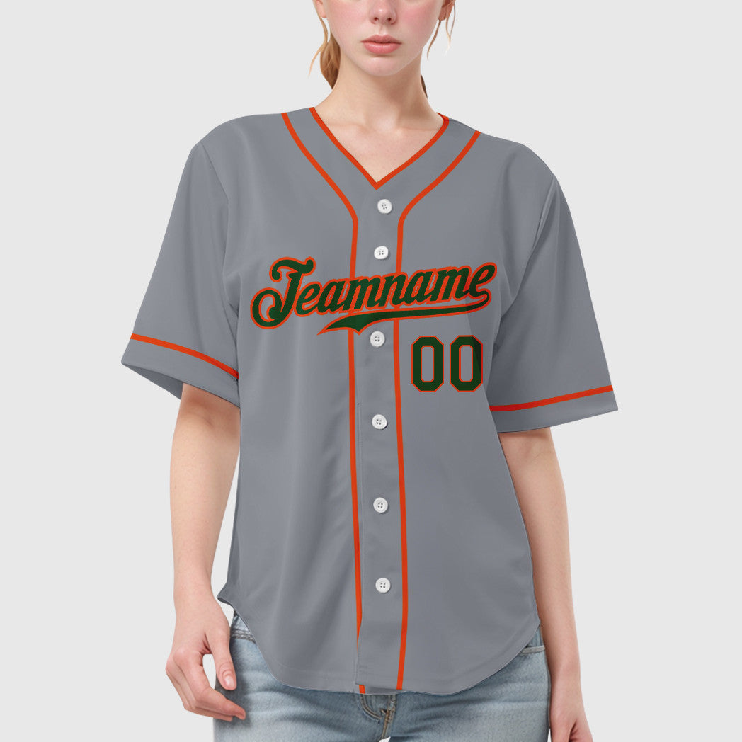 Custom Gray Green Orange Piping Baseball Jersey