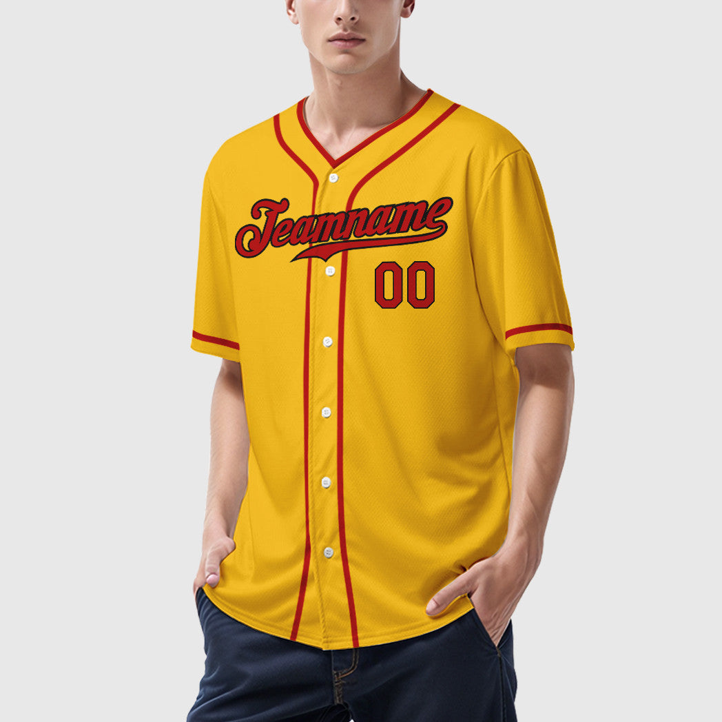 Custom Yellow Black Red-Black Piping Baseball Jersey