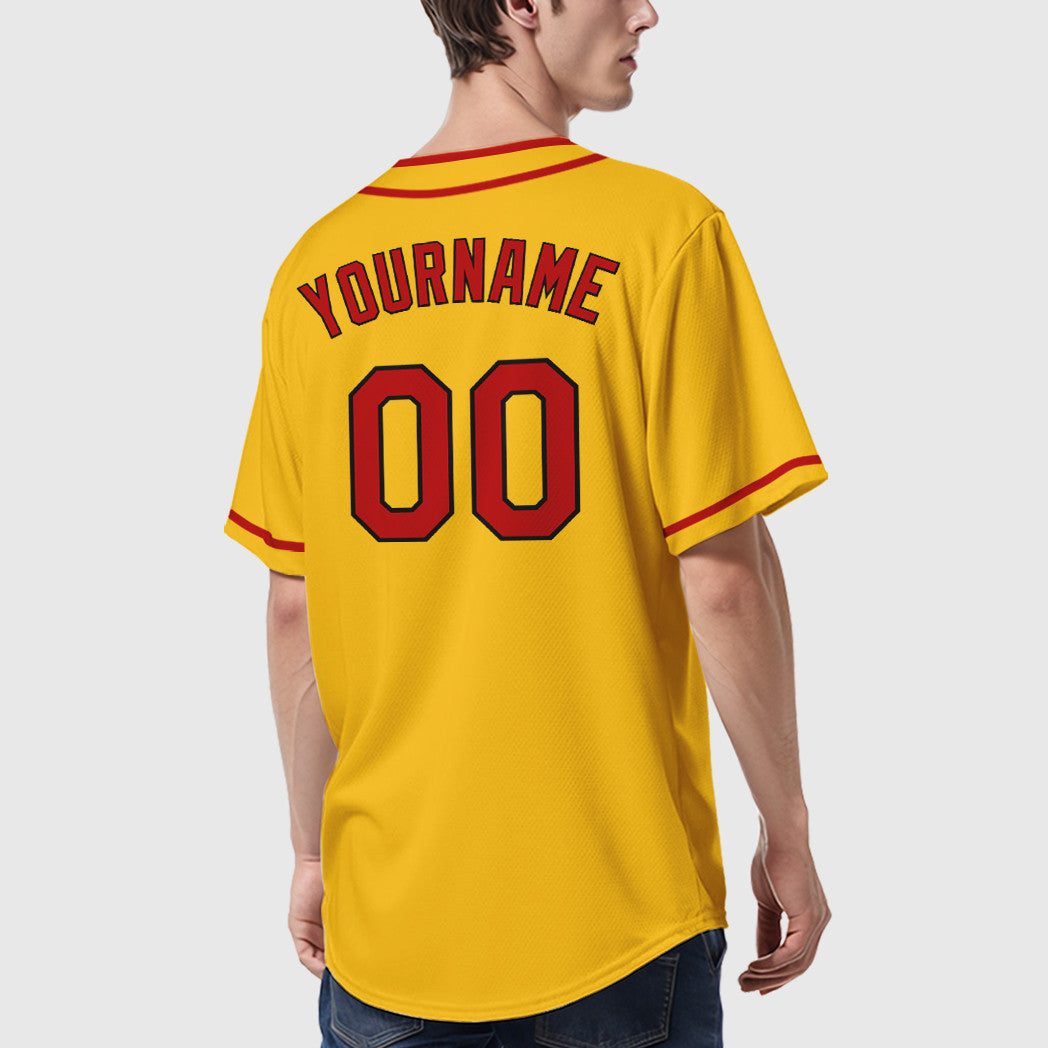 Custom Yellow Black Red-Black Piping Baseball Jersey
