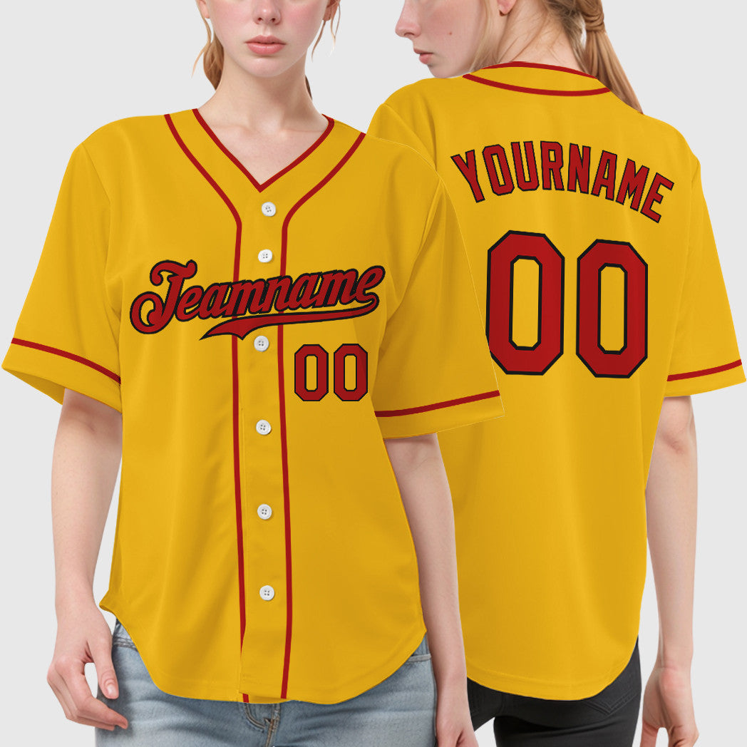 Custom Yellow Black Red-Black Piping Baseball Jersey