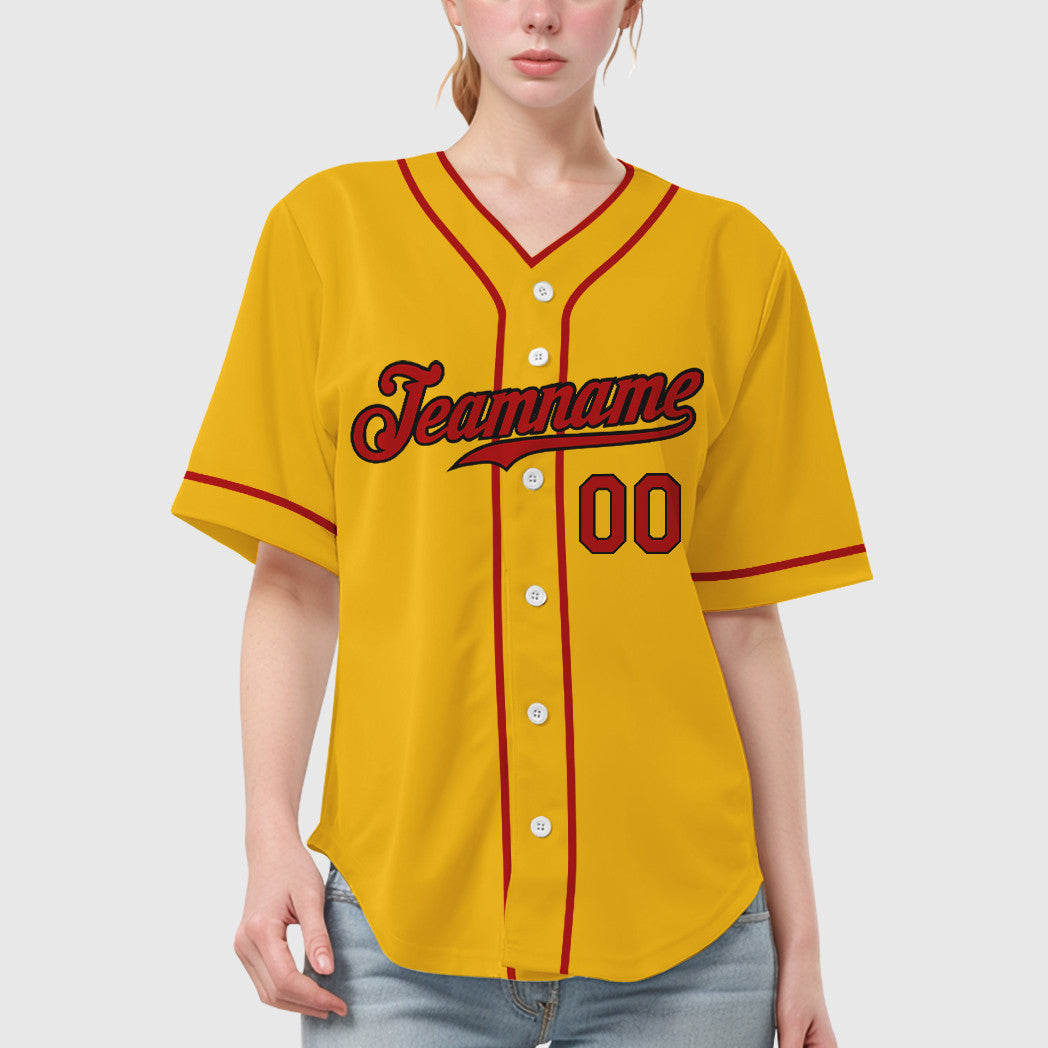 Custom Yellow Black Red-Black Piping Baseball Jersey