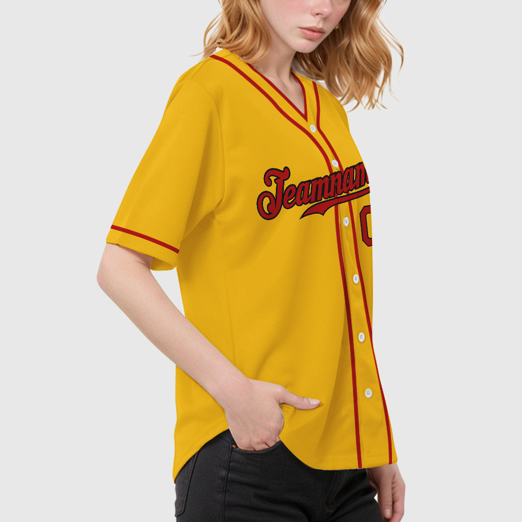 Custom Yellow Black Red-Black Piping Baseball Jersey