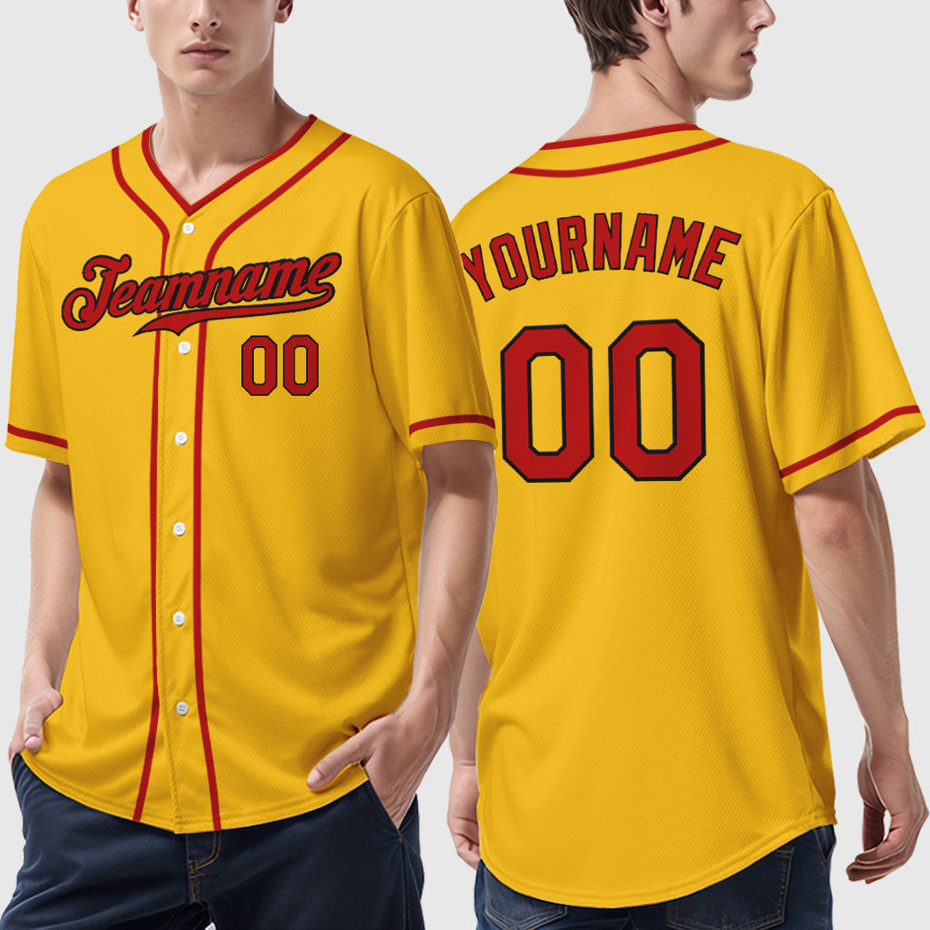 Custom Yellow Black Red-Black Piping Baseball Jersey