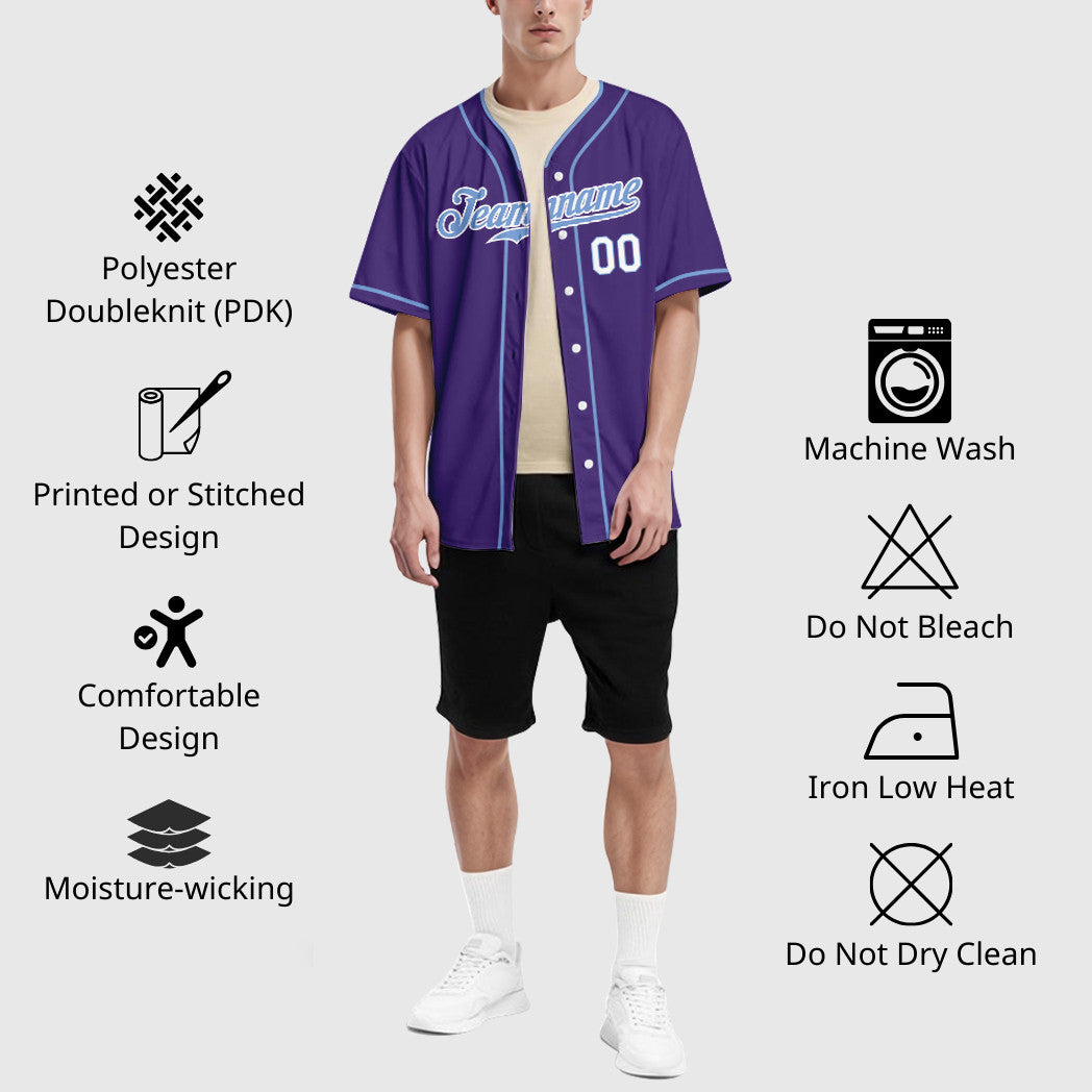 Custom Purple White Light Blue-White Piping Baseball Jersey