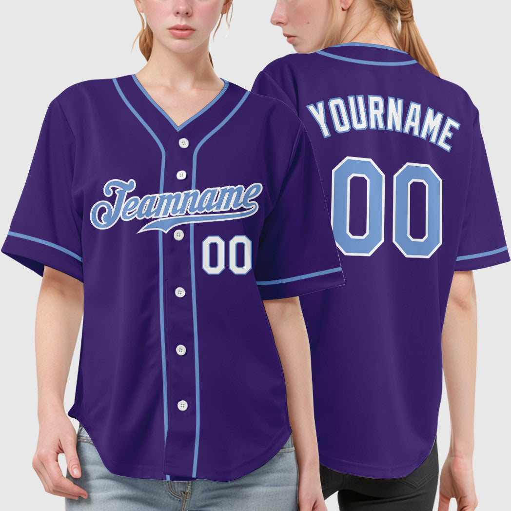 Custom Purple White Light Blue-White Piping Baseball Jersey