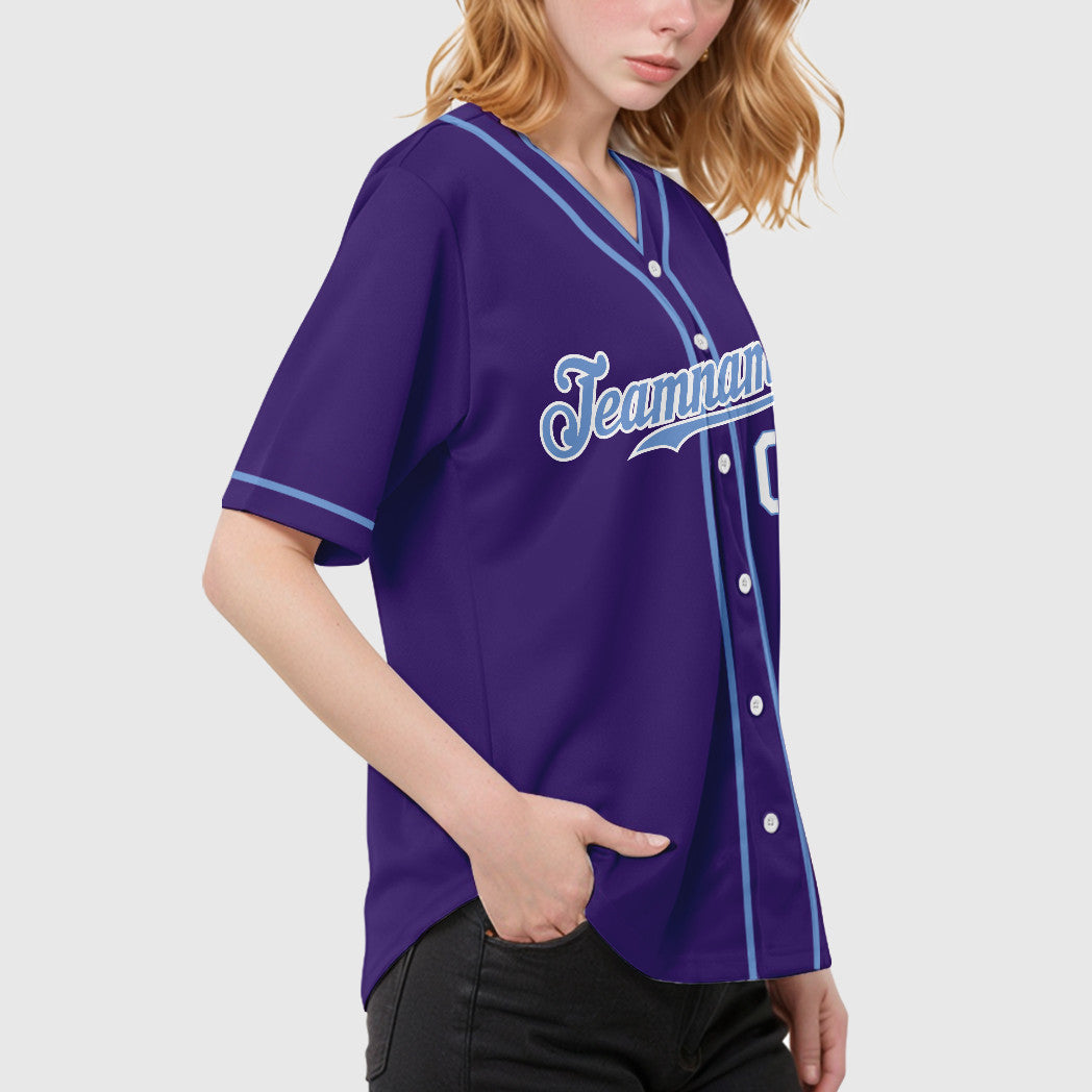 Custom Purple White Light Blue-White Piping Baseball Jersey