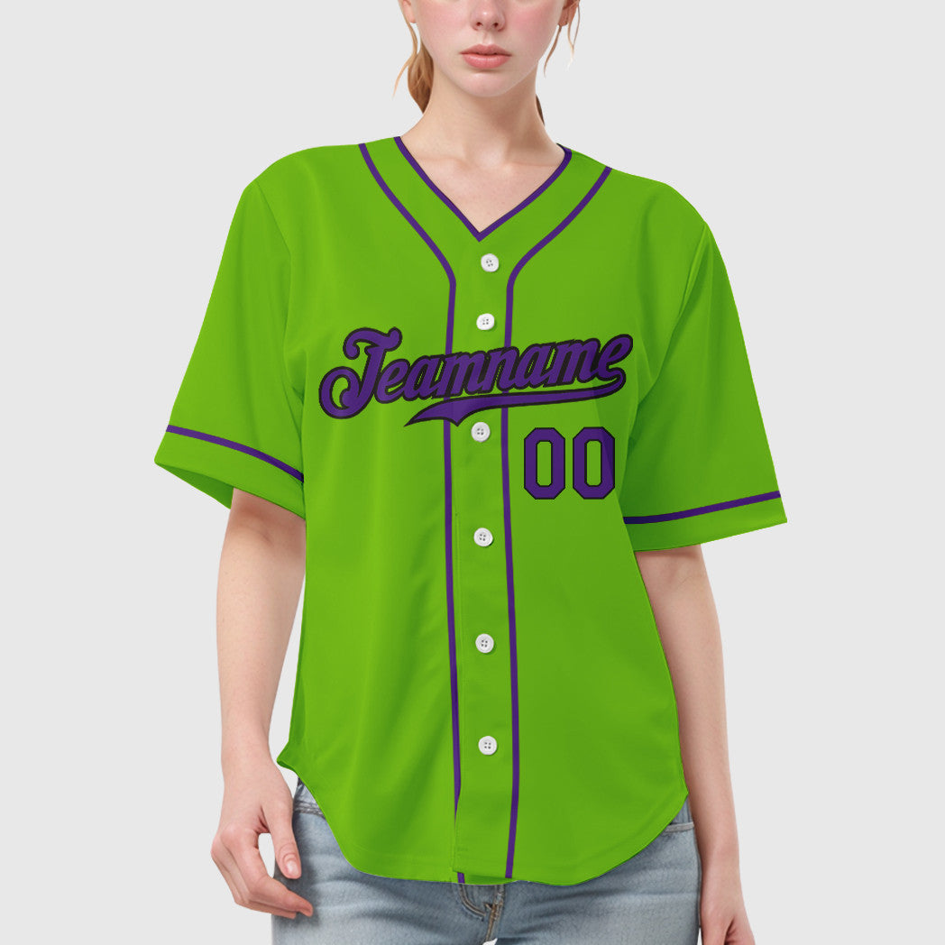 Custom Neon Green Black Purple Piping Baseball Jersey