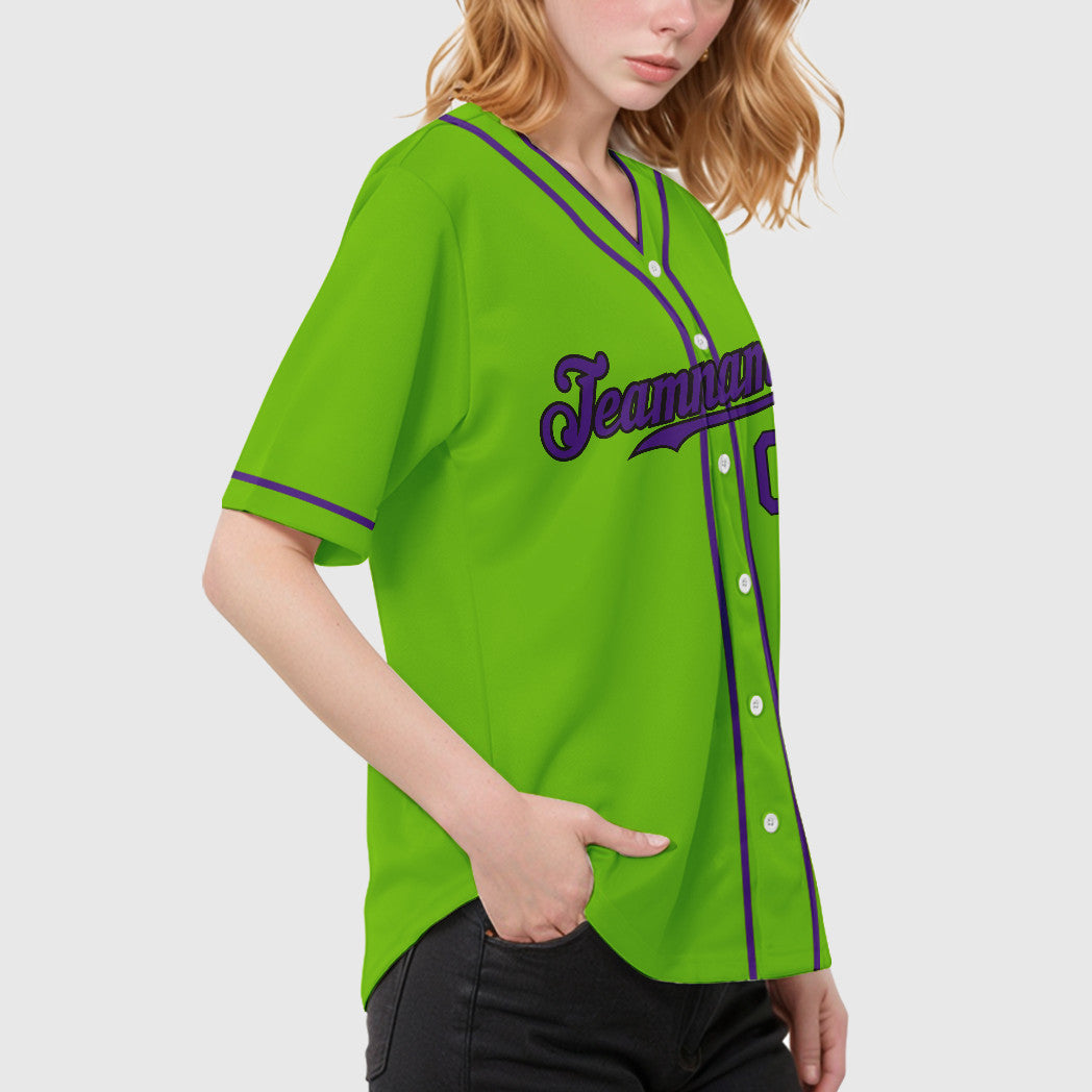 Custom Neon Green Black Purple Piping Baseball Jersey