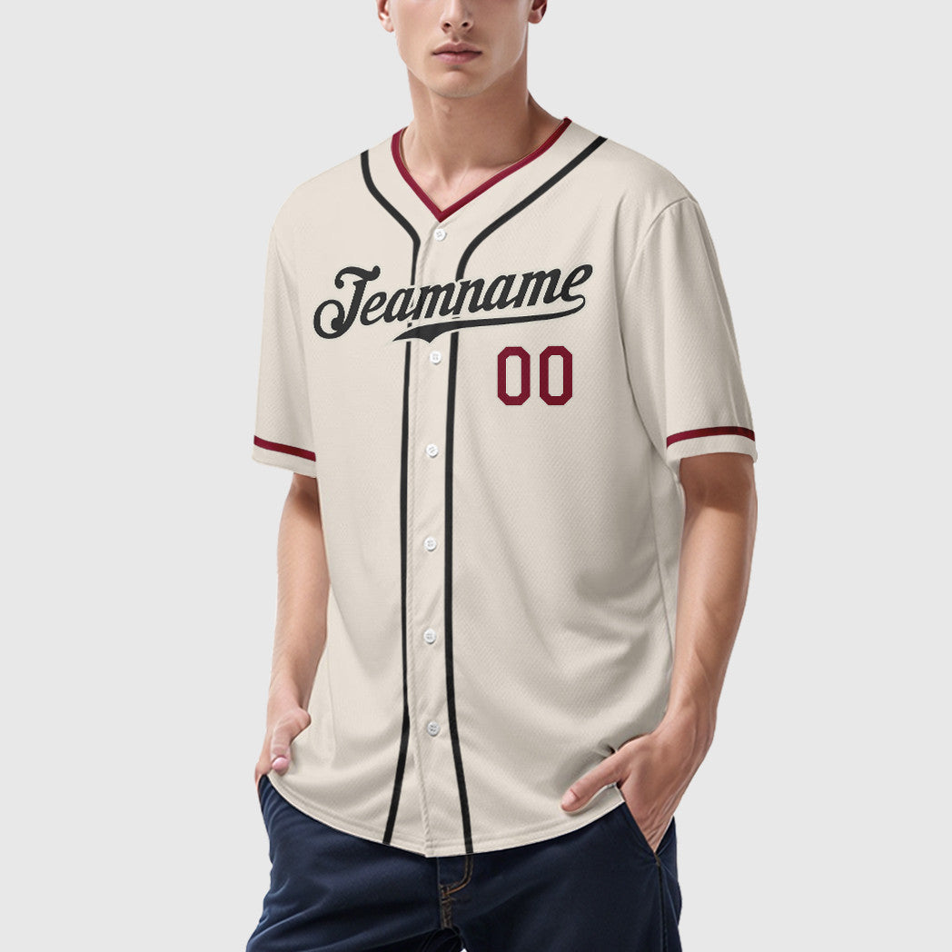 Custom Cream Black Crimson Piping Baseball Jersey