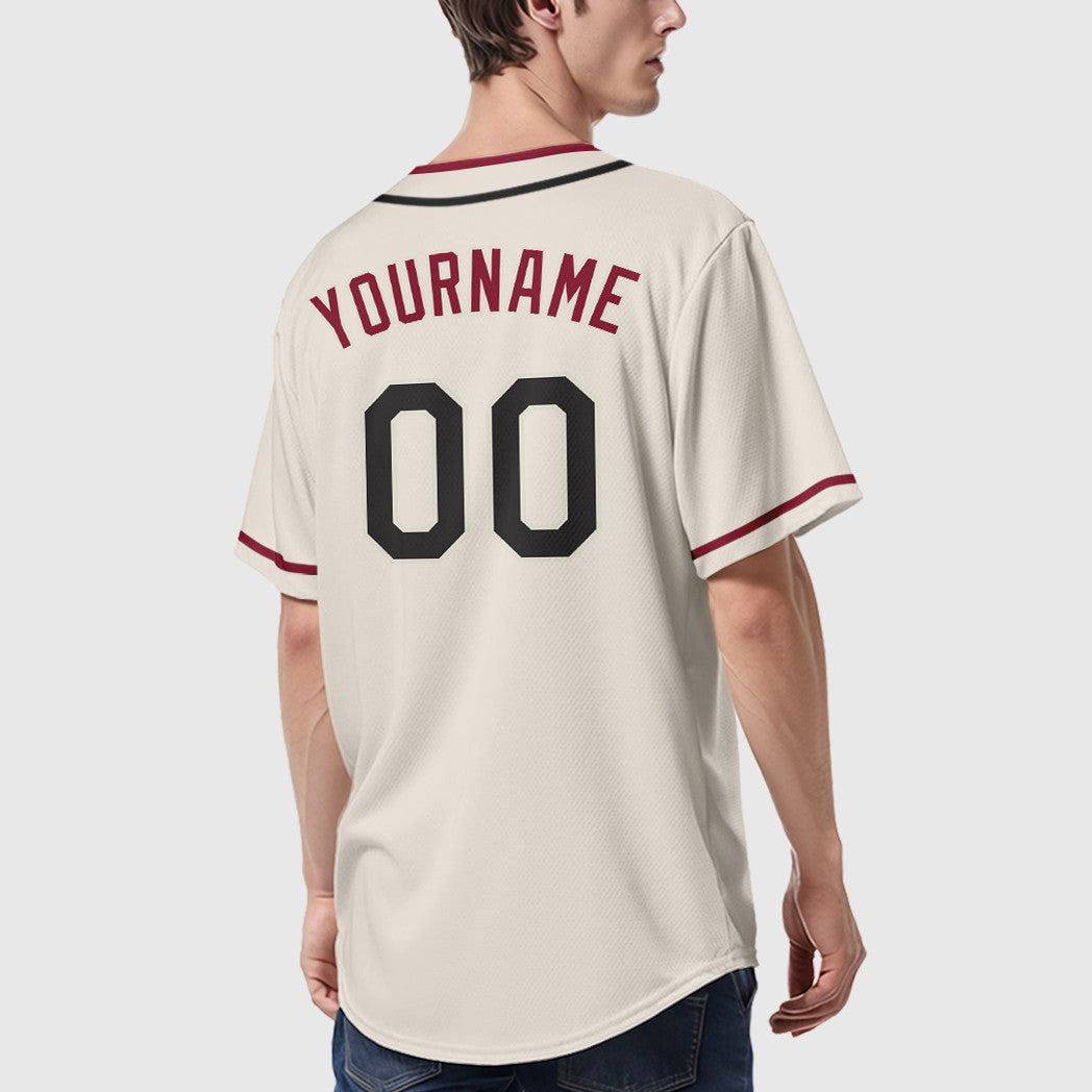 Custom Cream Black Crimson Piping Baseball Jersey