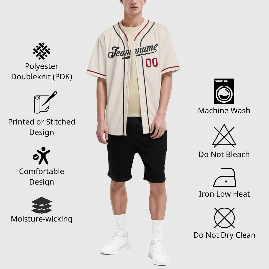 Custom Cream Black Crimson Piping Baseball Jersey