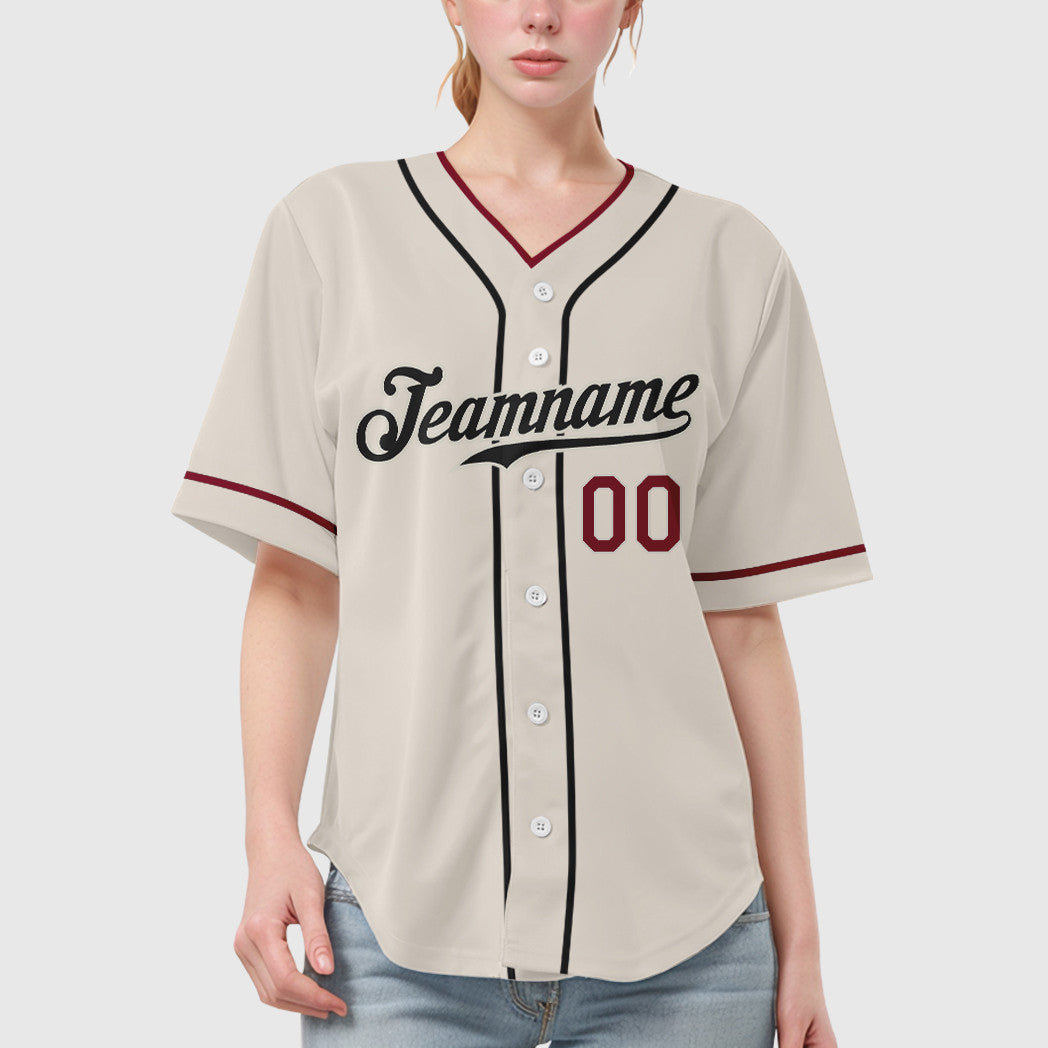Custom Cream Black Crimson Piping Baseball Jersey