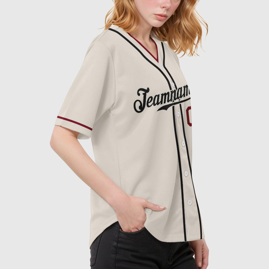 Custom Cream Black Crimson Piping Baseball Jersey