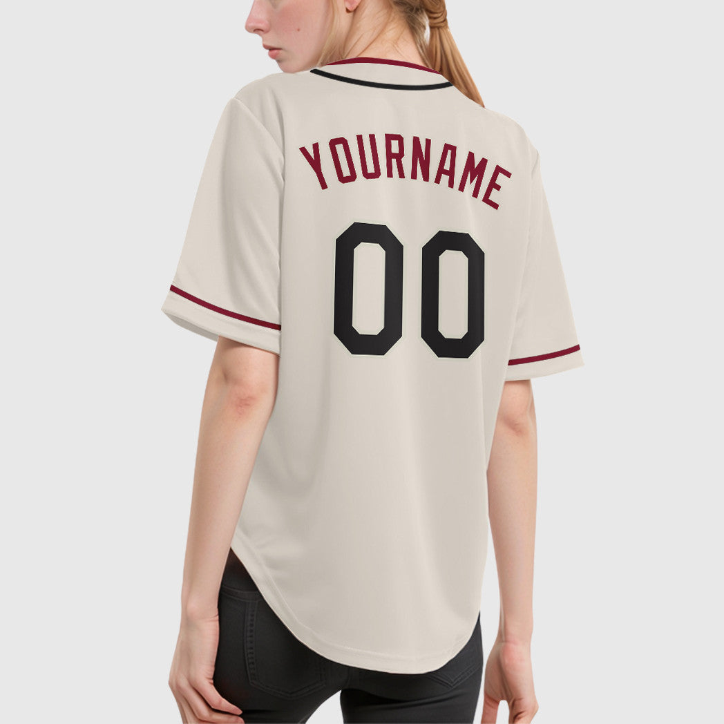 Custom Cream Black Crimson Piping Baseball Jersey