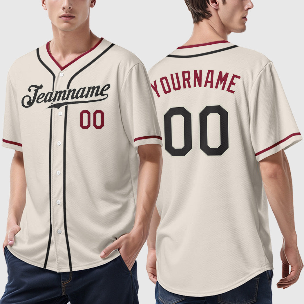 Custom Cream Black Crimson Piping Baseball Jersey