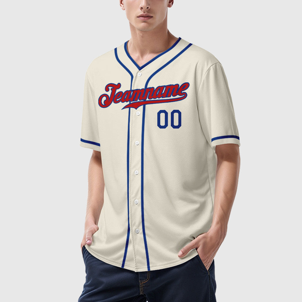 Custom Cream Red Red-Royal Piping Baseball Jersey