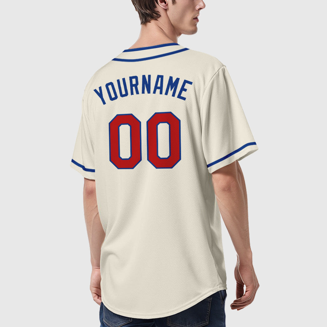 Custom Cream Red Red-Royal Piping Baseball Jersey