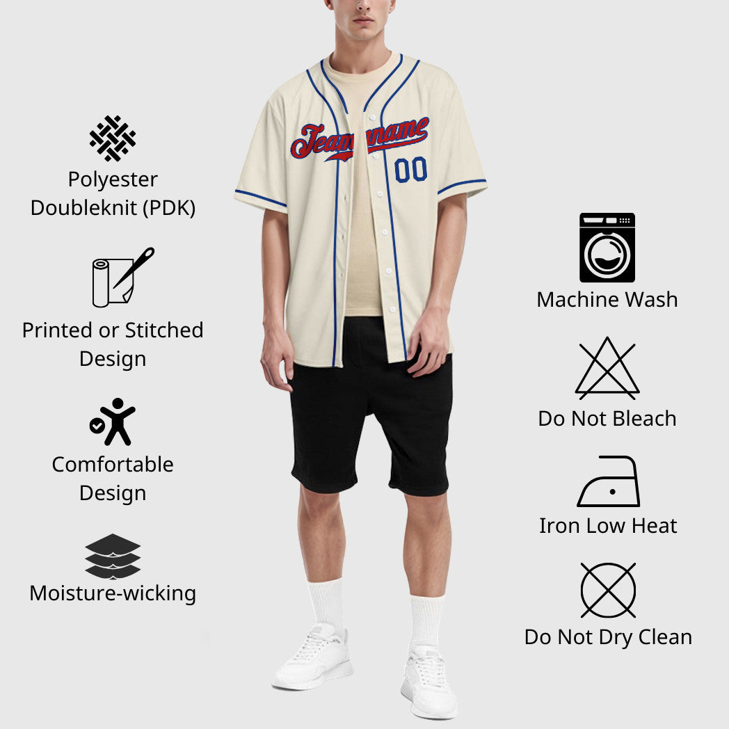 Custom Cream Red Red-Royal Piping Baseball Jersey
