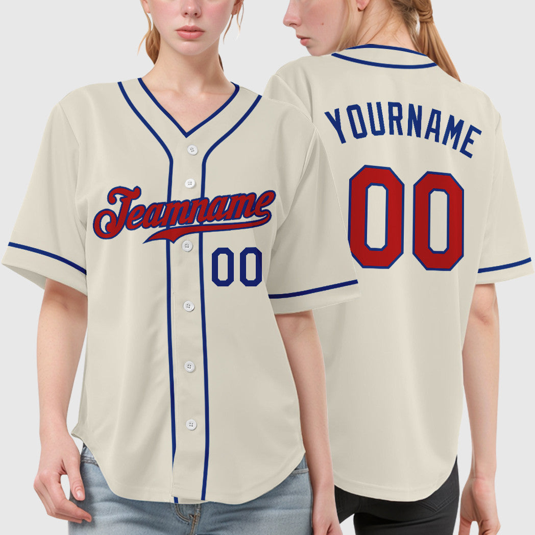 Custom Cream Red Red-Royal Piping Baseball Jersey