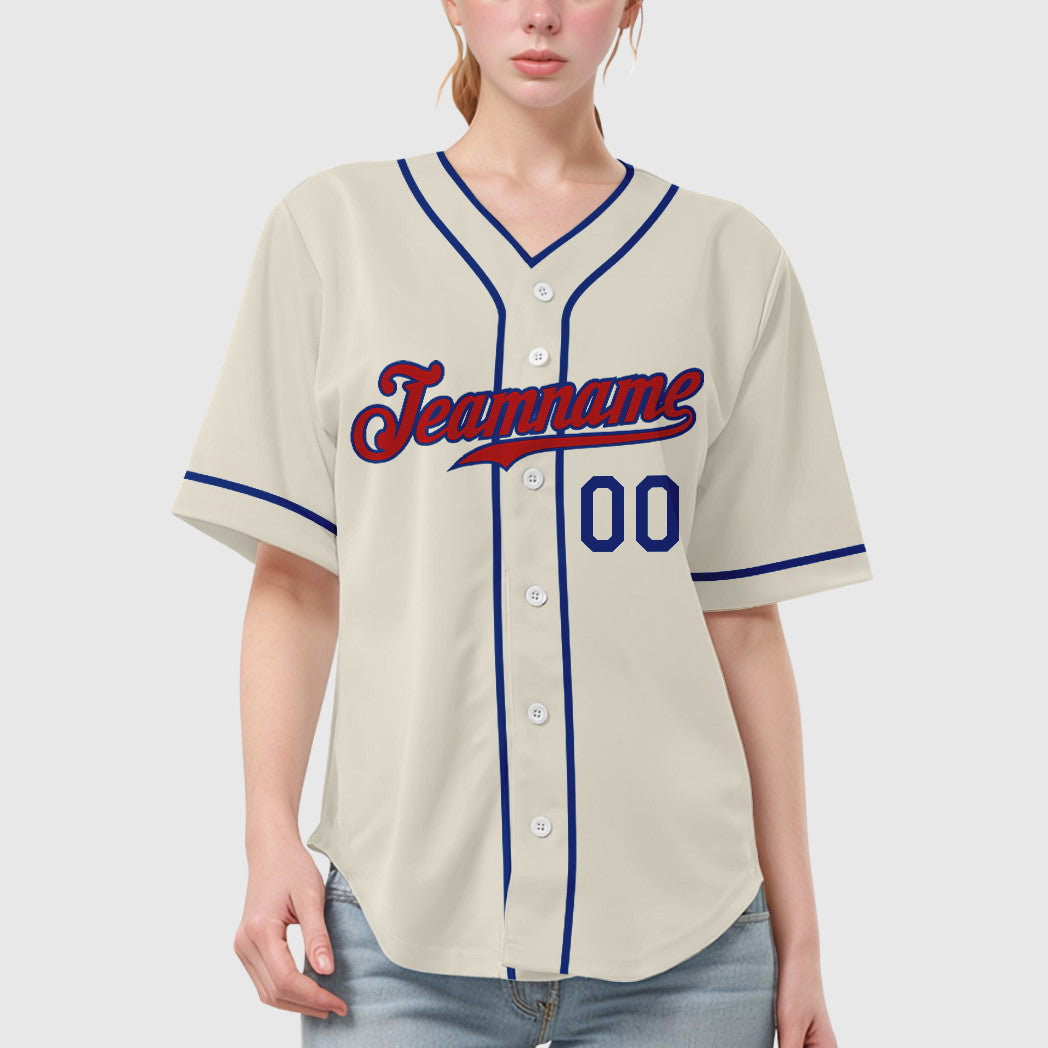Custom Cream Red Red-Royal Piping Baseball Jersey