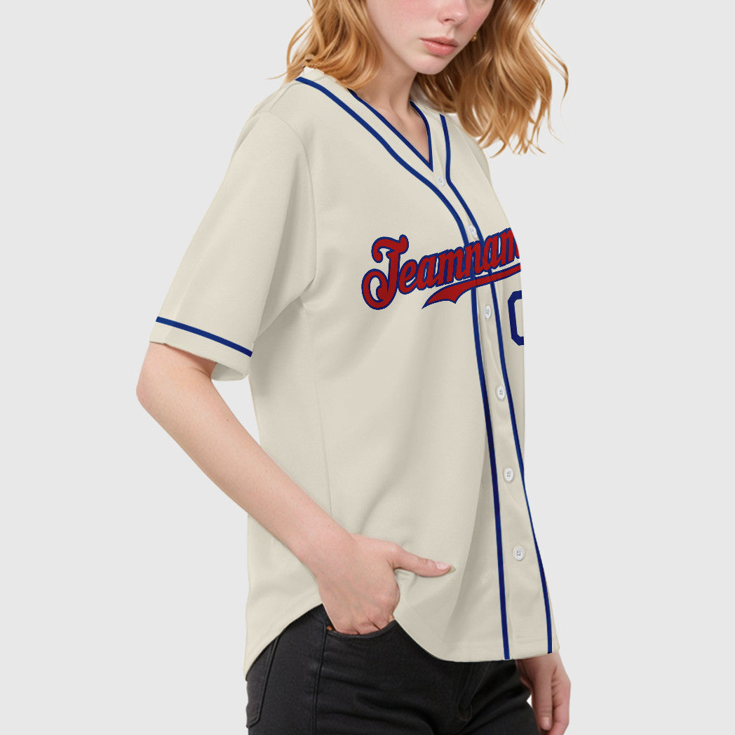 Custom Cream Red Red-Royal Piping Baseball Jersey