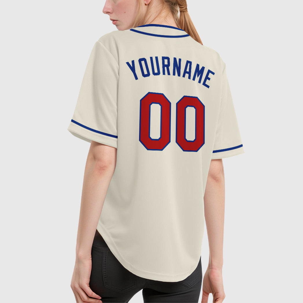 Custom Cream Red Red-Royal Piping Baseball Jersey