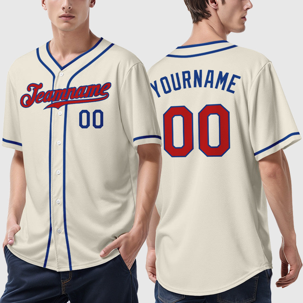 Custom Cream Red Red-Royal Piping Baseball Jersey