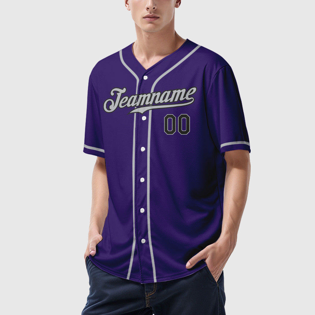 Custom Purple Black Gray Sleeve Baseball Jersey