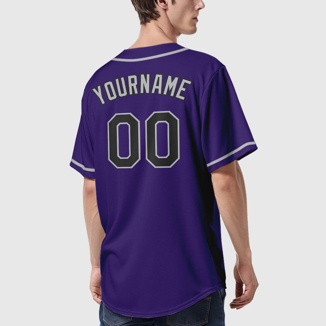 Custom Purple Black Gray Sleeve Baseball Jersey