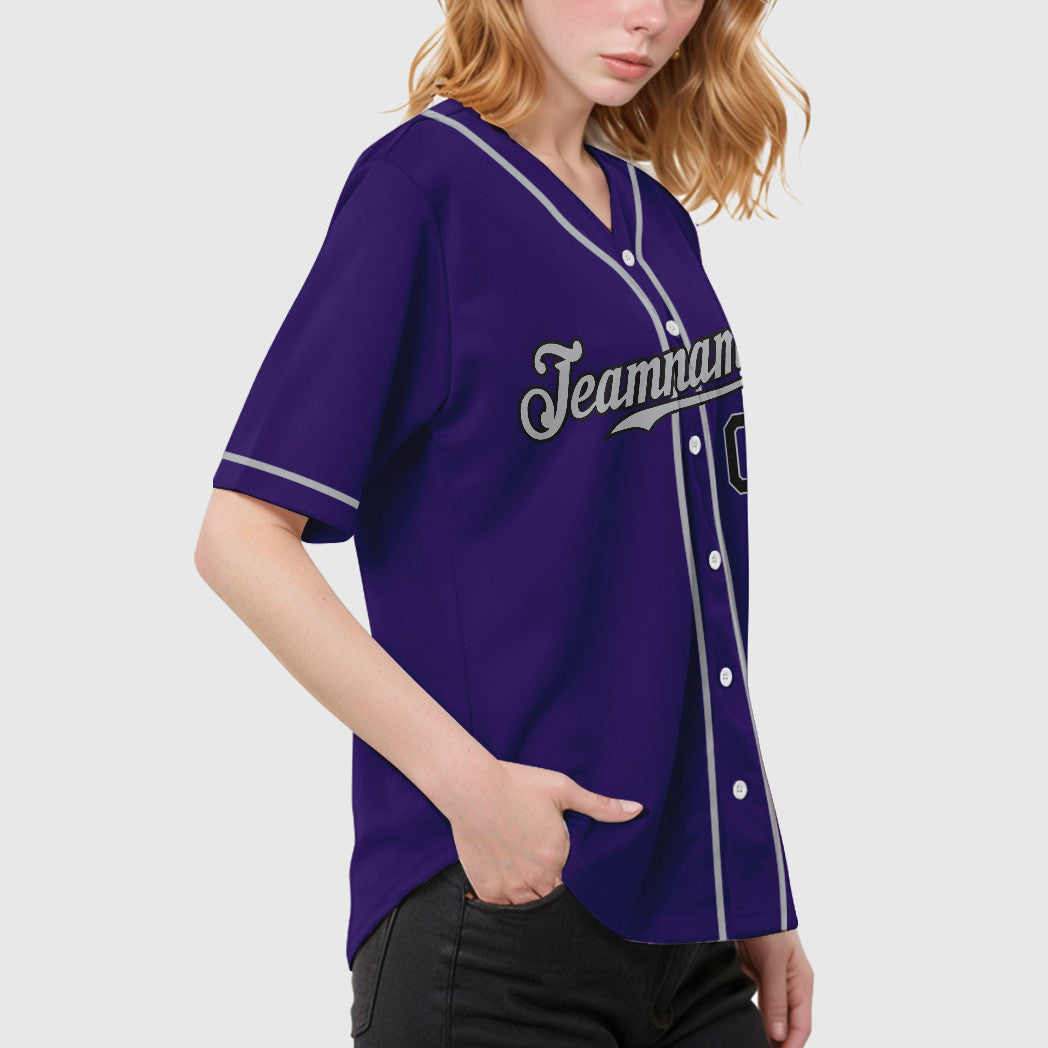 Custom Purple Black Gray Sleeve Baseball Jersey