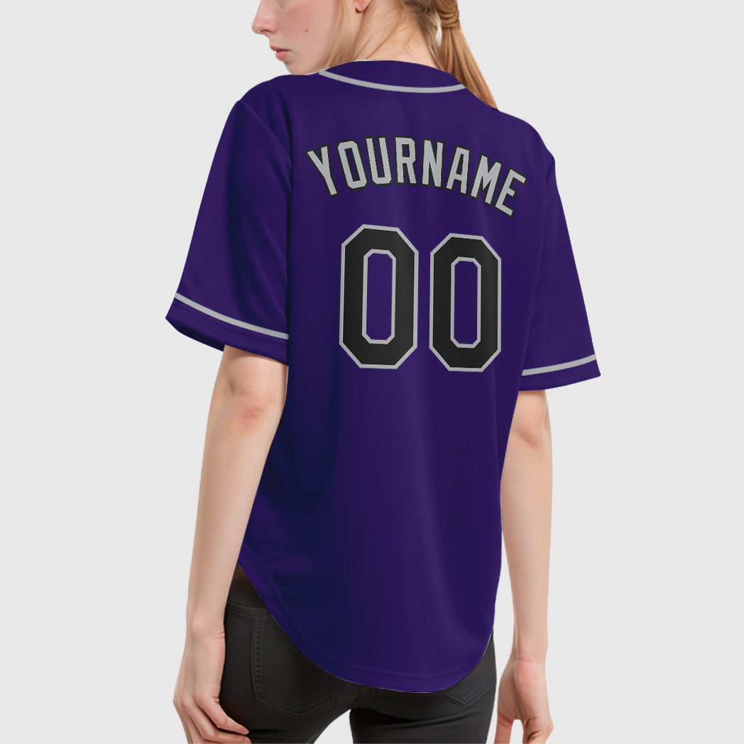 Custom Purple Black Gray Sleeve Baseball Jersey