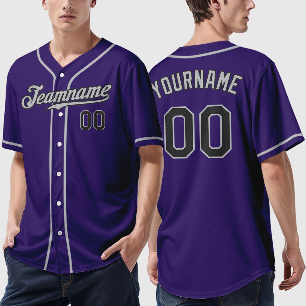 Custom Purple Black Gray Sleeve Baseball Jersey